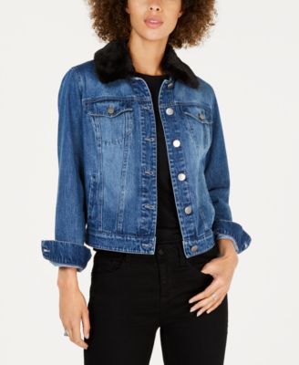 Faux-Fur-Trim Denim Trucker Jacket 