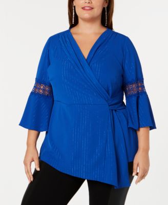 NY Collection - Plus Size Faux-Wrap V-Neck Top