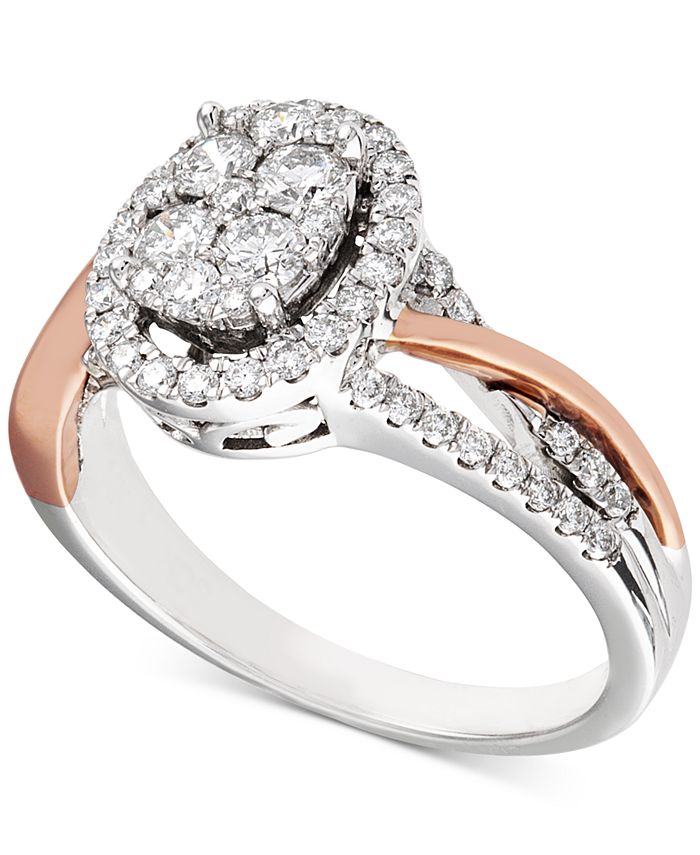 Macy's Diamond Two-Tone Halo Cluster Engagement Ring (5/8 ct. t.w.) in ...