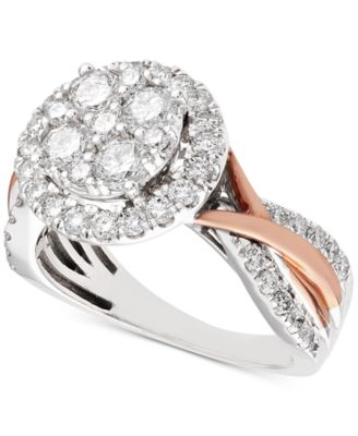 Macy's Diamond Two-Tone Halo Cluster Engagement Ring In 14k (1-1/2 Ct ...