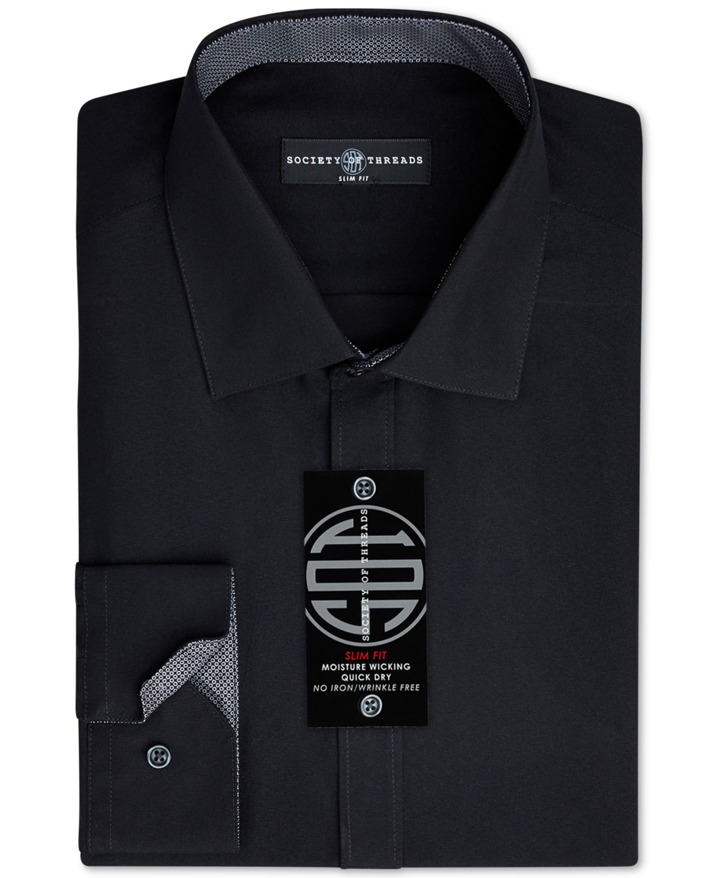 Мужская рубашка Society of Threads Slim-Fit Non-Iron Performance Solid Dress Shirt, цвет: Чёрный — фото 1