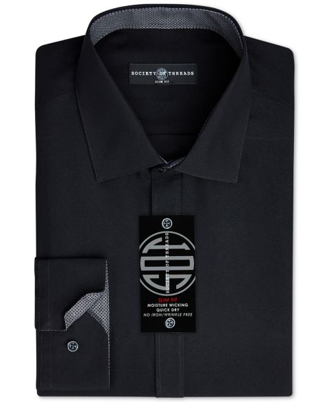 Мужская рубашка Society of Threads Slim-Fit Non-Iron Performance Solid Dress Shirt, цвет: Чёрный