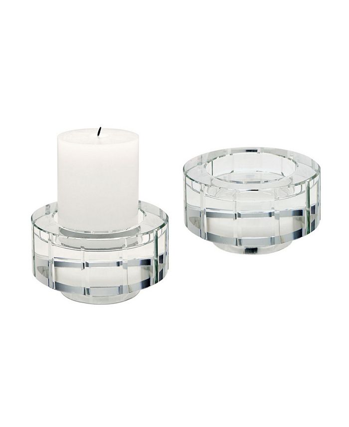Dimond Home - Round Windowpane Crystal Candleholders - Large. Set Of 2