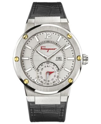 Salvatore Ferragamo - Men's Swiss F-80 Motion Black Leather & Caoutchouc Strap Hybrid Smart Watch 44mm