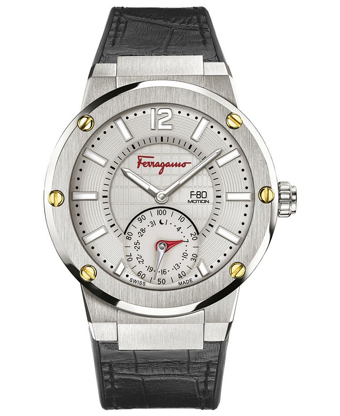 Salvatore Ferragamo Ferragamo Men's Swiss F-80 Motion Black Leather ...