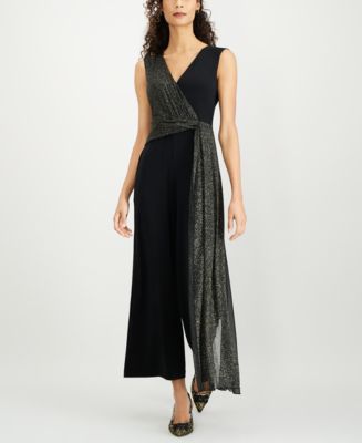 Connected Petite Metallic-Embellished Sleeveless Jumpsuit - Macy's