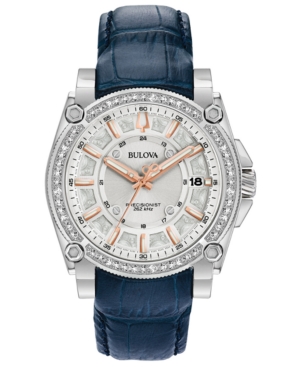 image of Bulova Women-s Precisionist Diamond (3/4 ct. t.w.) Blue Leather Strap Watch 40mm