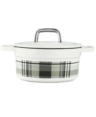 Martha Stewart Collection - Grey Plaid 2-Qt. Enamel Cast Iron Dutch Oven