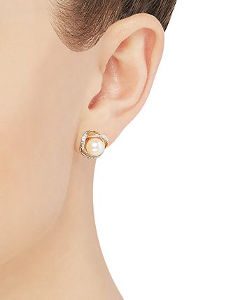 Honora - Cultured Freshwater Pearl (7mm) & Diamond (1/8 ct. t.w.) Stud Earrings in 14k Gold
