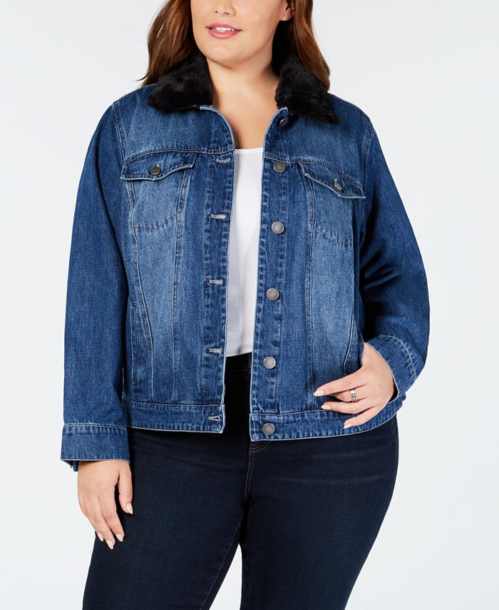 Style & Co Plus Size Faux-Fur Collar Denim Jacket, Created for Macy's ...