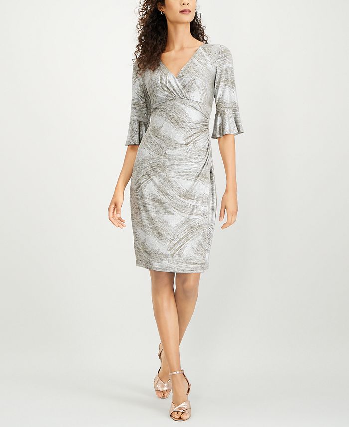 Connected Petite Metallic Bell-Sleeve Dress & Reviews - Dresses ...