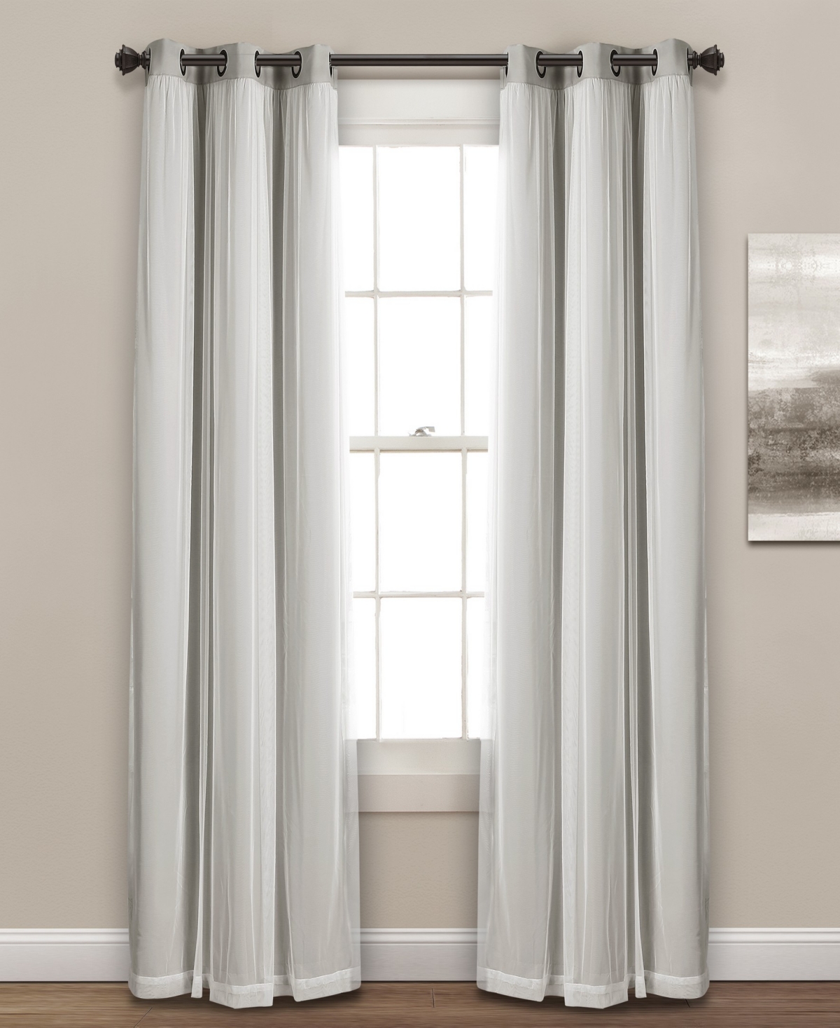 Solid and Sheer Layered 38" x 84" Blackout Curtain Set