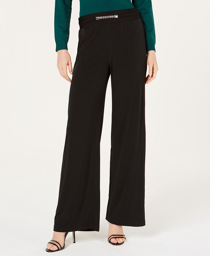 NY Collection Petite Chain-Trim Pull-On Pants - Macy's