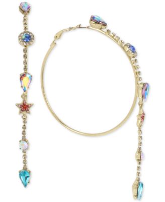 Betsey Johnson - Gold-Tone Multi-Stone Chain Drop Hoop Earrings