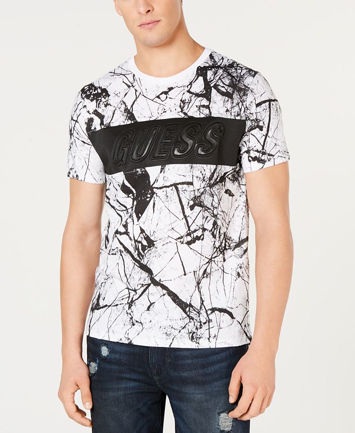 GUESS Men's Marble-Print Embossed Logo T-Shirt - Macy's