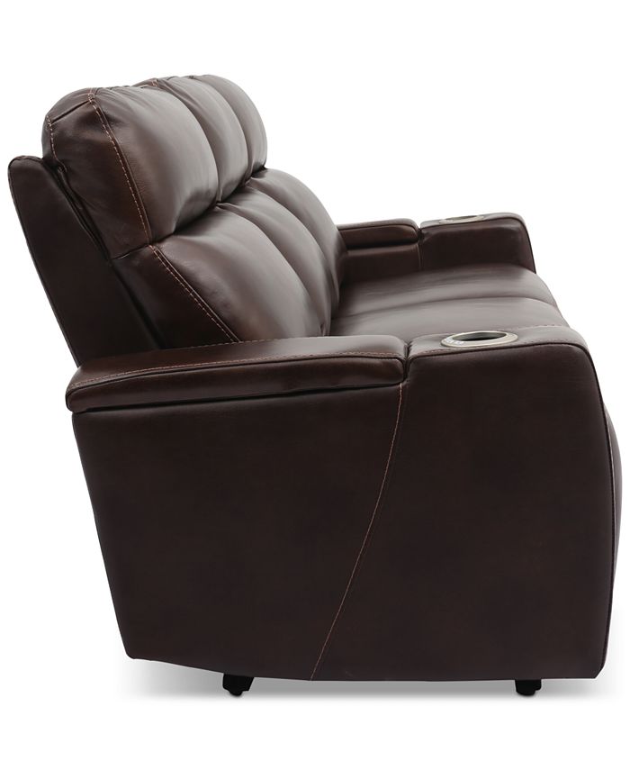 Furniture Oaklyn 84" Leather Sofa With Power Recliners, Power Headrests