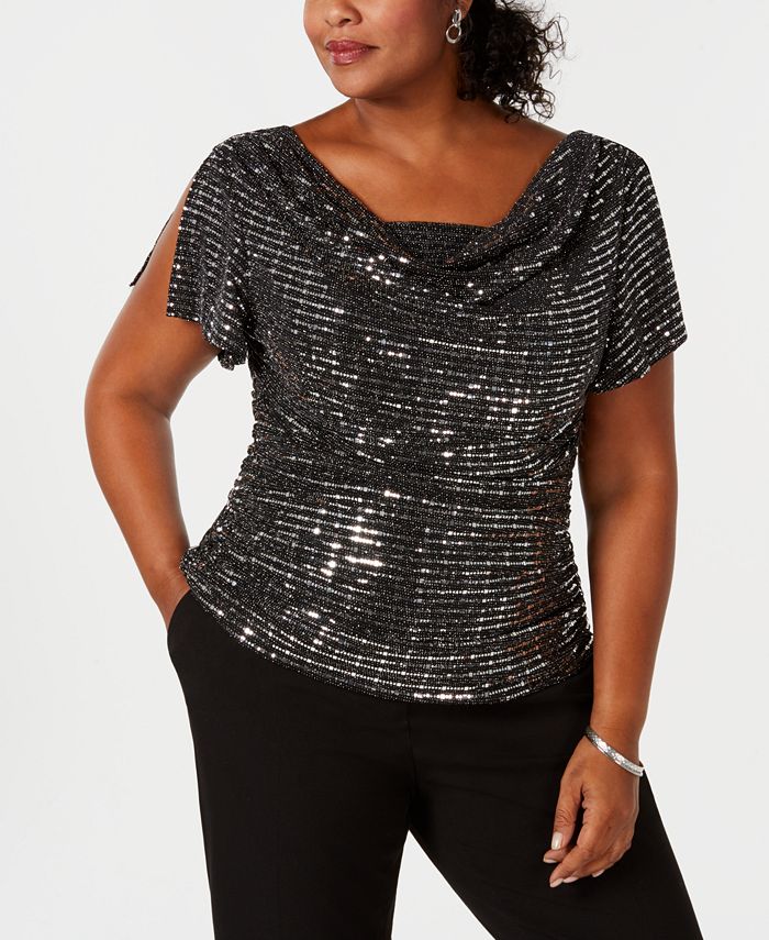 R & M Richards Plus Size Embellished Cowl-Neck Top - Macy's