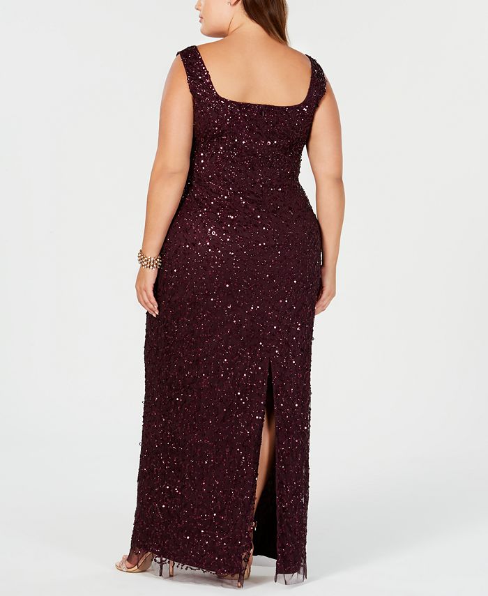 Adrianna Papell Plus Size Beaded Long Gown - Macy's