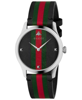 nød bombe Sada Gucci Men's Swiss G-Timeless Black Leather with Green-Red-Green Web Strap  Watch 38mm & Reviews - All Fine Jewelry - Jewelry & Watches - Macy's