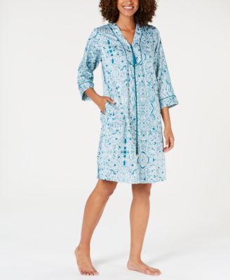 Miss Elaine - Printed Brushed-Back Satin Zip Robe