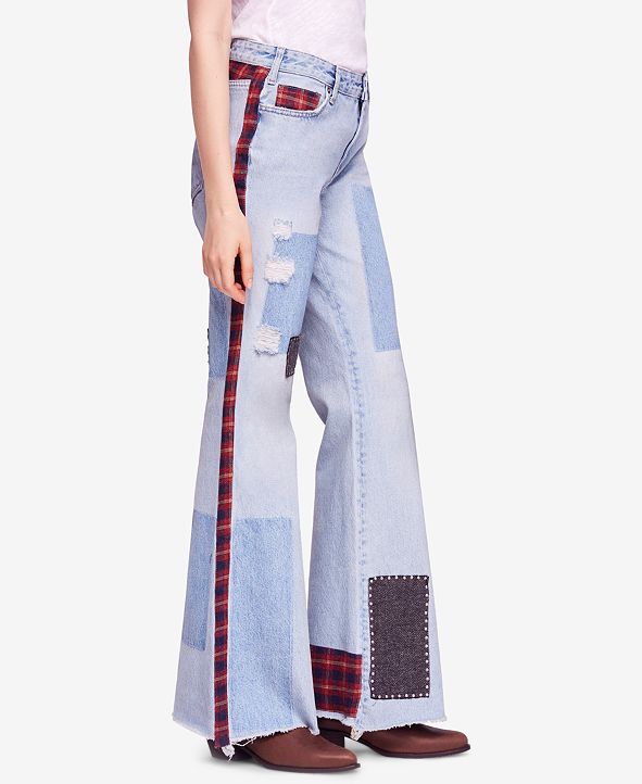 Free People Mixed Patchwork Cotton Slim Flare Jeans & Reviews - Jeans ...