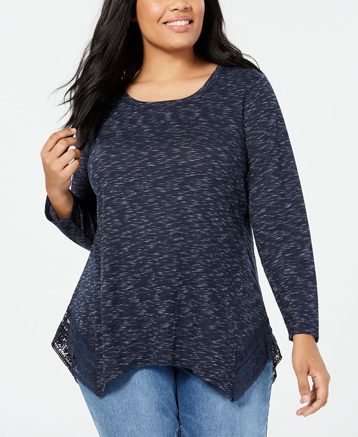 Style & Co Plus Size Space-Dyed Lace Handkerchief-Hem Top, Created for ...