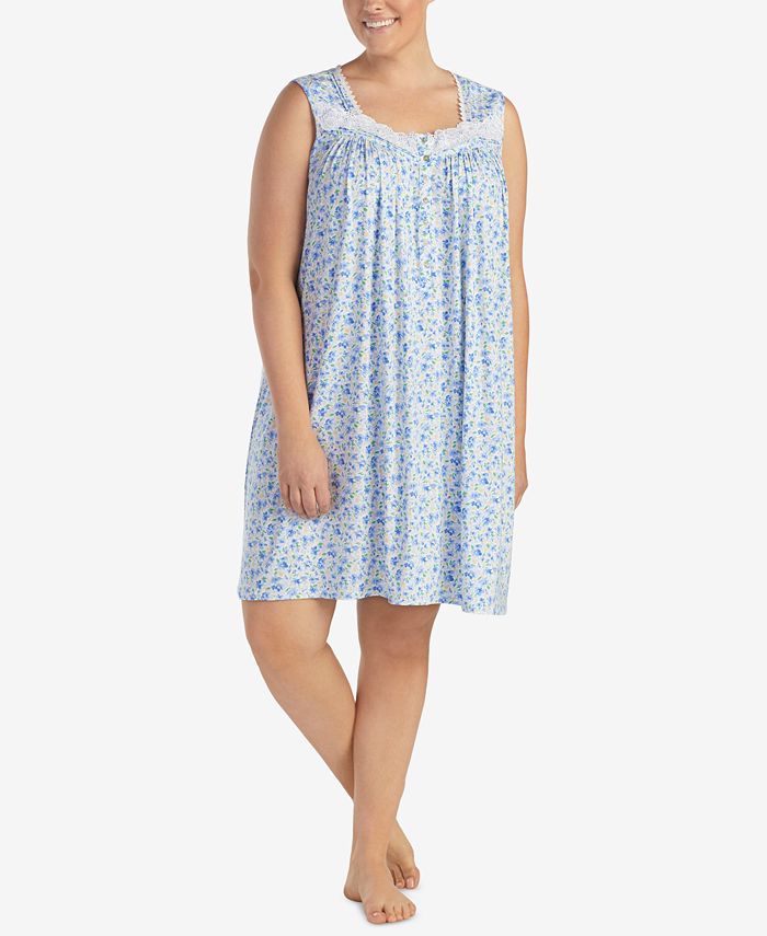 Eileen West Plus Size Lace-Trimmed Printed Knit Nightgown - Macy's