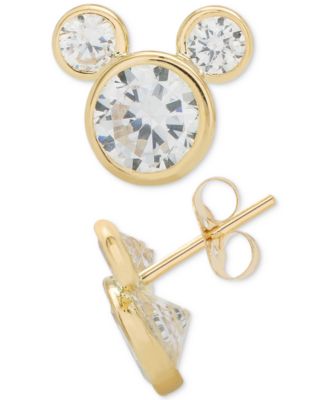 Children's Cubic Zirconia Mickey Mouse Stud Earrings in 14k Gold