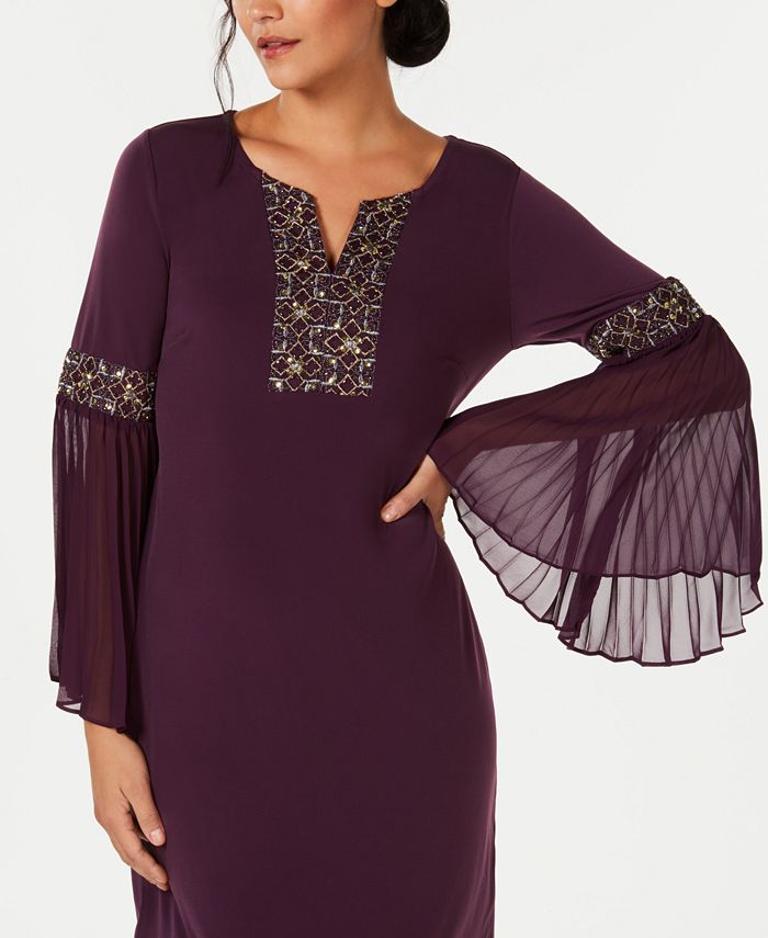 JM Collection Women's Tie Sleeve Necklace Dress Wine Size Petite XL