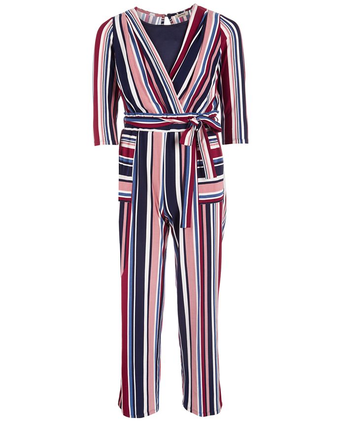 Monteau Big Girls Striped Bag-Waist Jumpsuit - Macy's