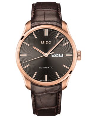 Mido - Men's Swiss Automatic Belluna II Brown Leather Strap Watch 42.5mm
