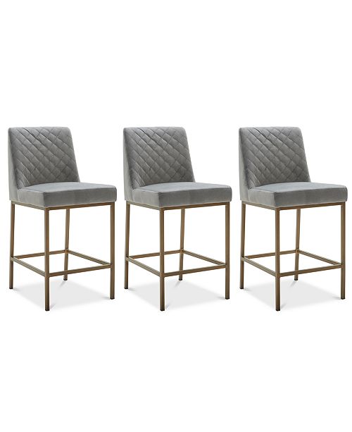 Cambridge Velvet Stool 3 Pc Set 3 Grey Counter Stools