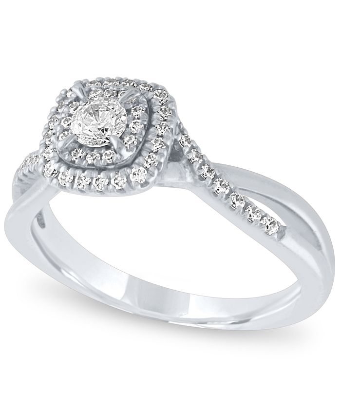 Macy's Diamond Cushion Halo Engagement Ring (3/8 ct. t.w.) in 14k White ...