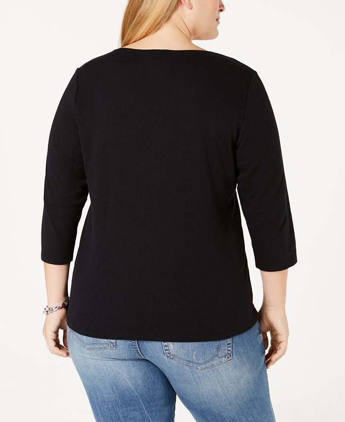 Karen Scott Plus Size Cotton Embellished Holiday Gifts Top, Created for ...