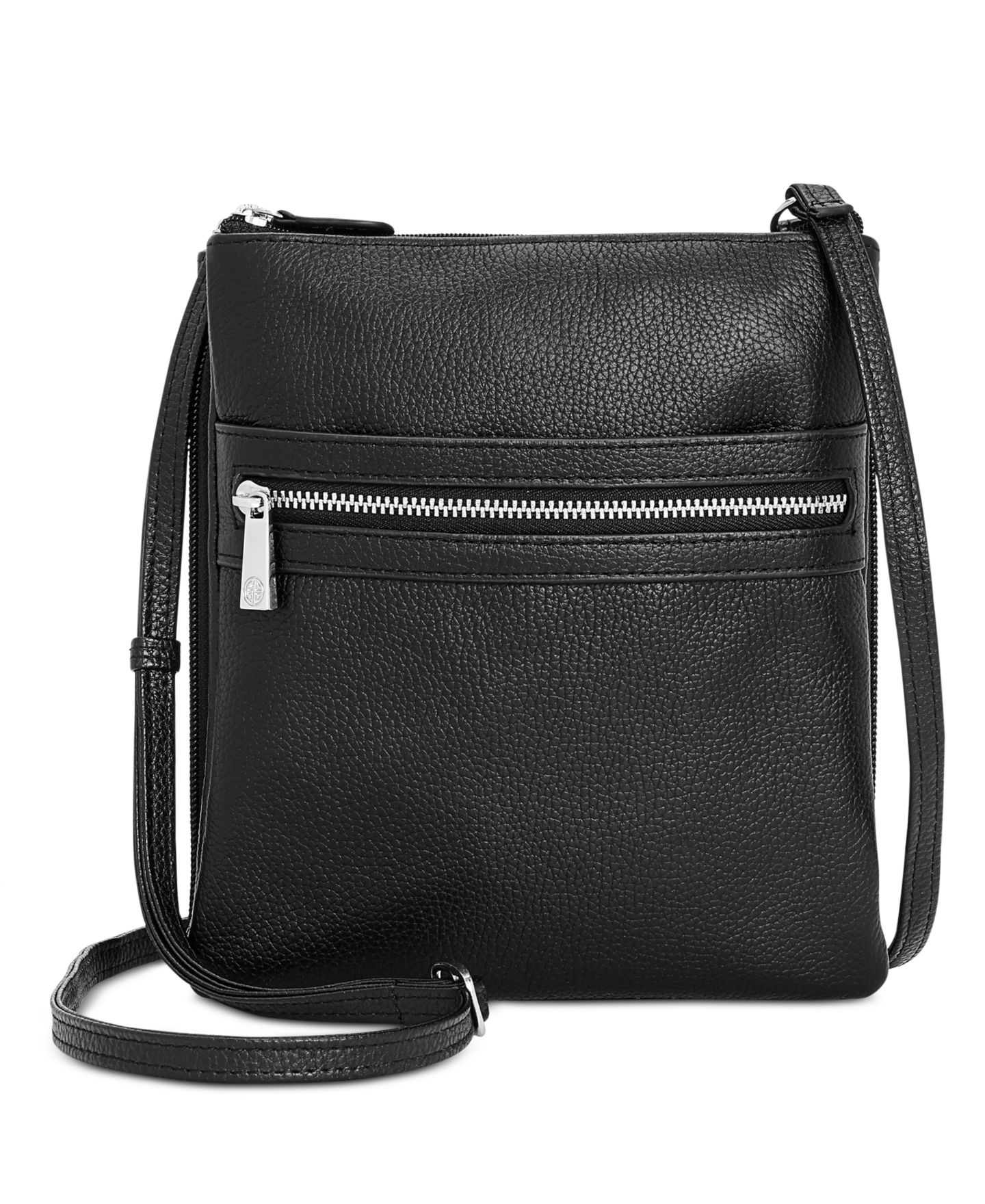 Женская сумка Giani Bernini Triple-Zip Pebble Leather Dasher Crossbody, цвет: Чёрный / Серебряный — фото 1