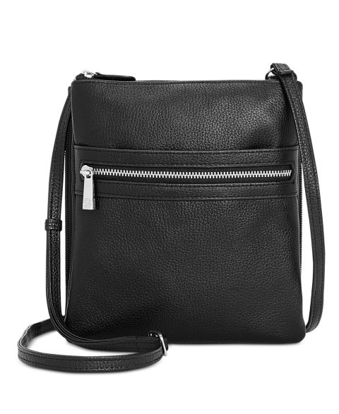Женская сумка Giani Bernini Triple-Zip Pebble Leather Dasher Crossbody, цвет: Чёрный / Серебряный
