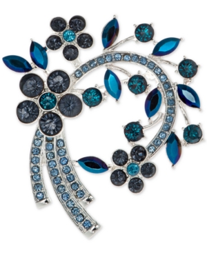 Shop Anne Klein Stone Flower Cluster Arched Pin, Created For Macy's In Blue
