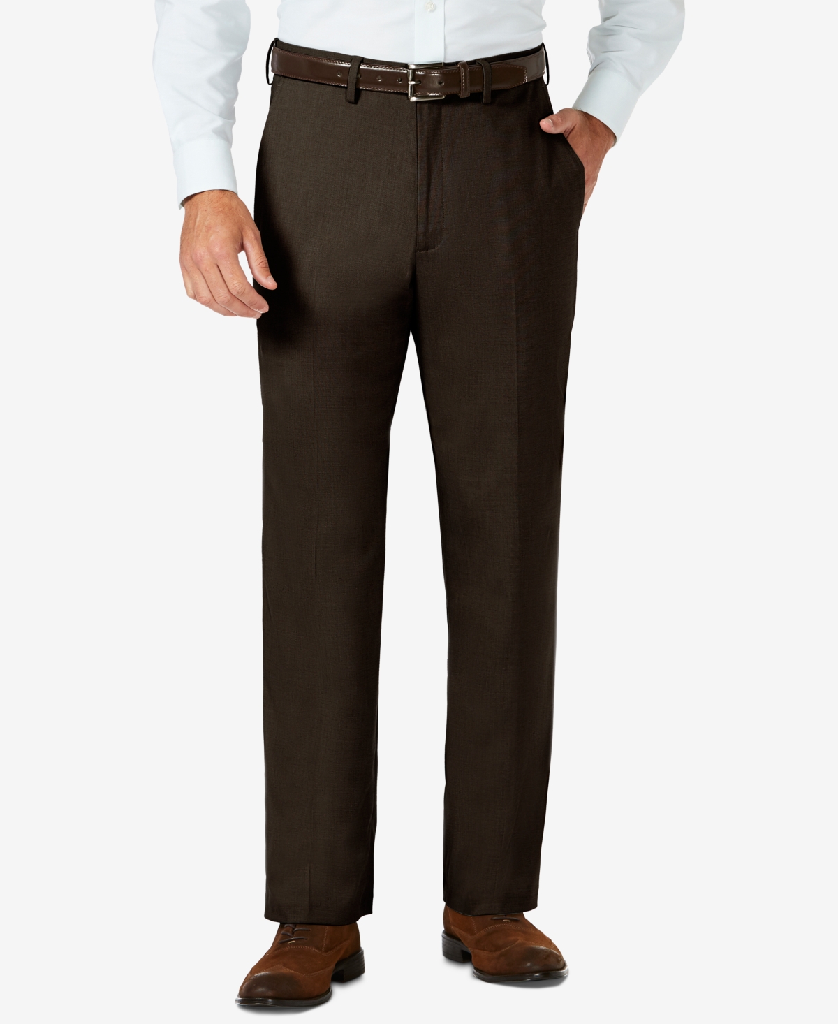 Haggar J.m. Haggar Sharkskin Classic-Fit Flat Front Hidden Expandable Waistband Dress Pants