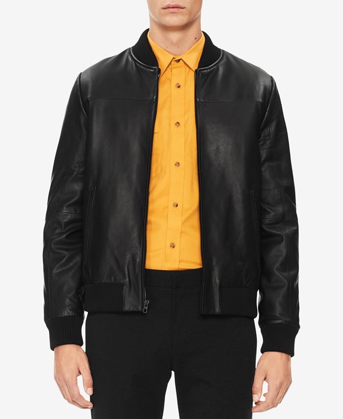 Calvin Klein Men's Leather Bomber Jacket - Macy's