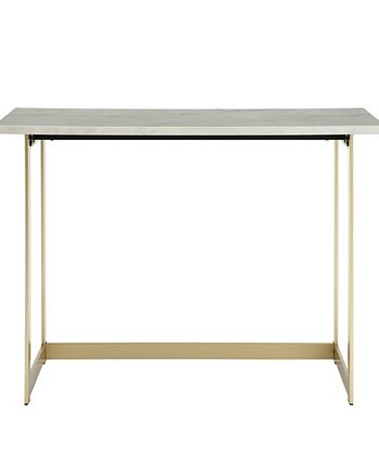 Walker Edison - 42 inch Faux Marble Desk with White Top and Gold Base