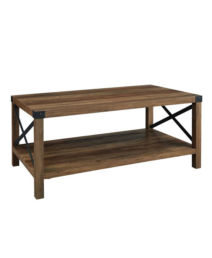 Walker Edison 40 inch Metal X Coffee Table in Rustic Oak and Black Macy's