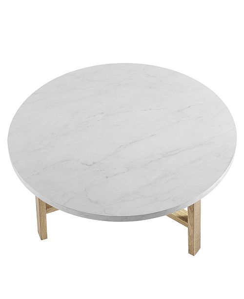 Walker Edison 30 Inch Round Coffee Table In Faux White