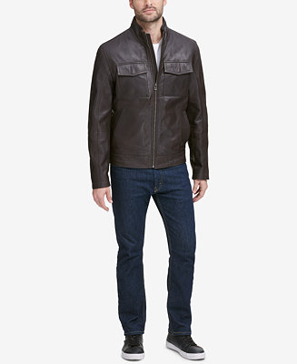 Cole Haan Men's Leather Trucker Jacket - Macy's