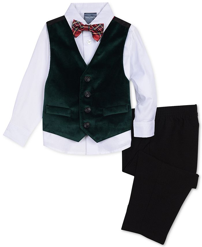 Nautica Baby Boys 4-Pc. Plaid Bow Tie, Velvet Vest, Shirt & Pants Set ...