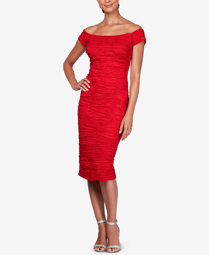 Alex evenings off the shoulder shop sheath dress
