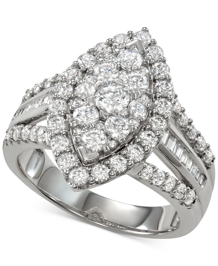 Macy's Diamond Marquise Cluster Engagement Ring (2 ct. t.w.) in 14k ...