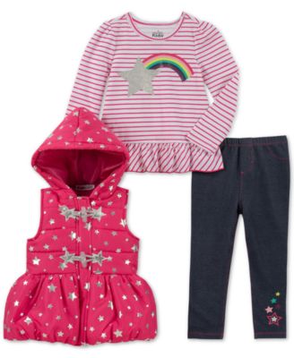 Kids Headquarters - Baby Girls 3-Pc. Vest, Peplum T-Shirt & Denim Leggings Set
