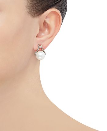 Honora - Cultured White Ming Pearl (12mm) & Diamond (1/3 ct. t.w.) Stud Earrings in 14k Gold