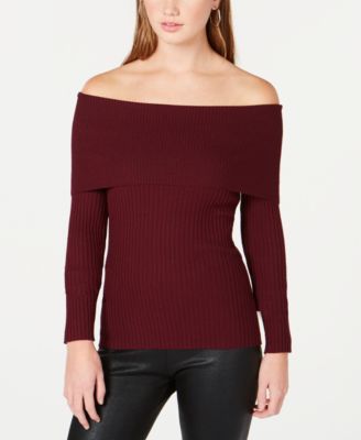 Hooked Up by IOT - Juniors' Off-The-Shoulder Ribbed-Knit Sweater