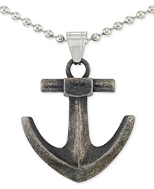 Anchor 24" Pendant Necklace in Stainless Steel & Black Ion-Plate